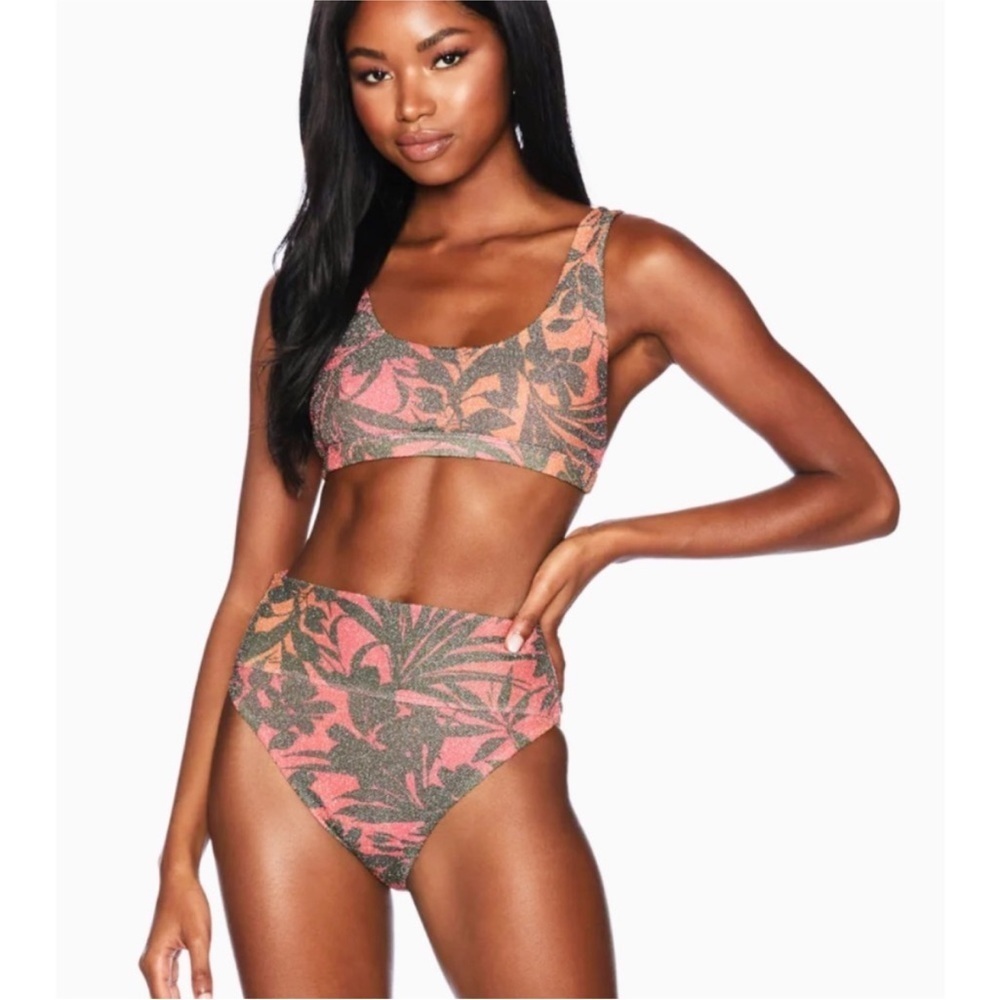 Beach Riot shiny high waisted 2 piece swimsuit